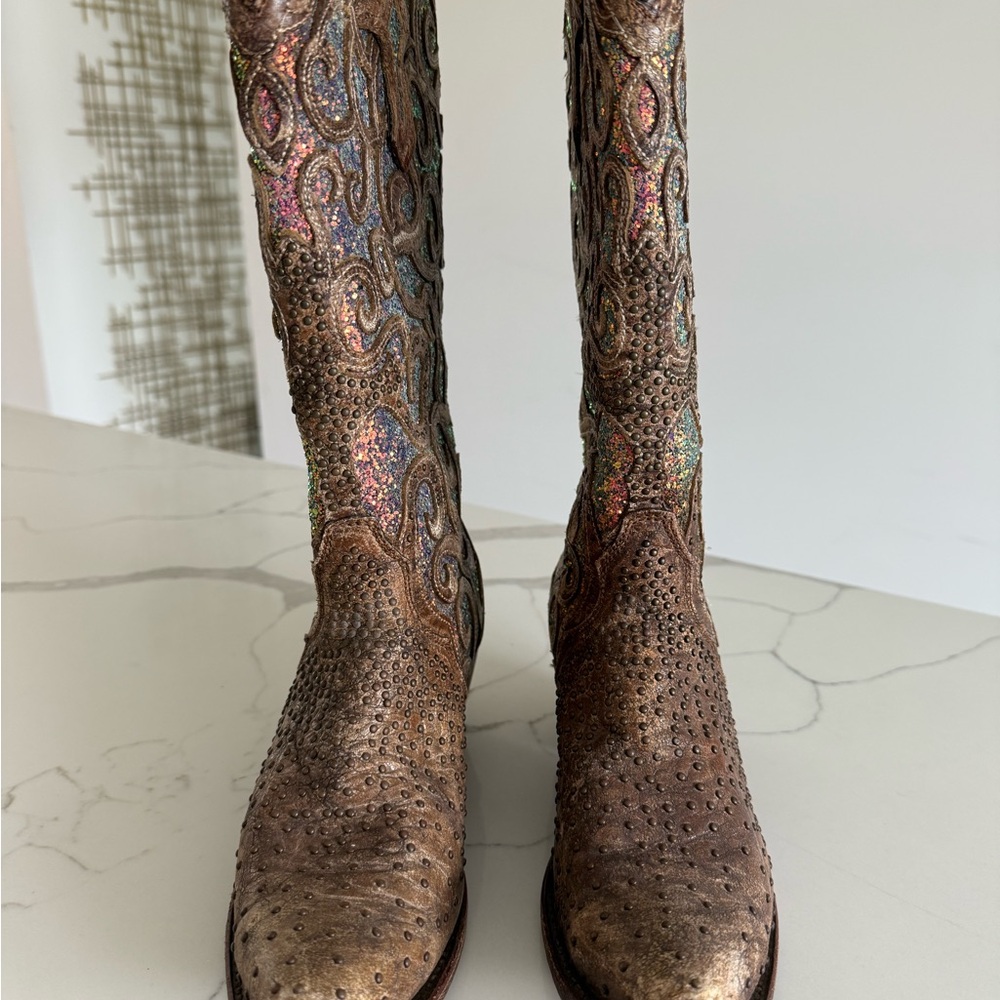 Corral C3467 Brown and iridescent Glitter western Cowboy Boots women’s 7 - Picture 2 of 8